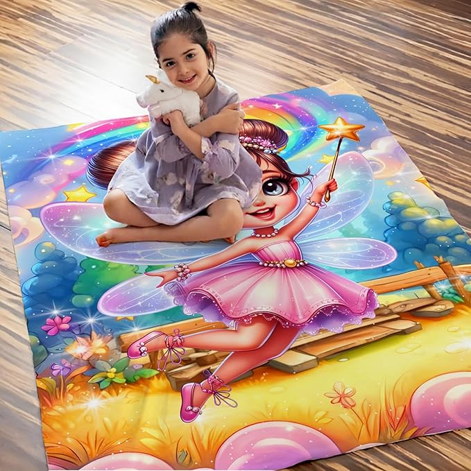 Girls Blanket Fairy Throw Blankets Gift for Kids Teens Adults Daughter Birthday, 60x80 Inches Warm Lightweight Fairy Throw for Sofa Couch Bed Travel