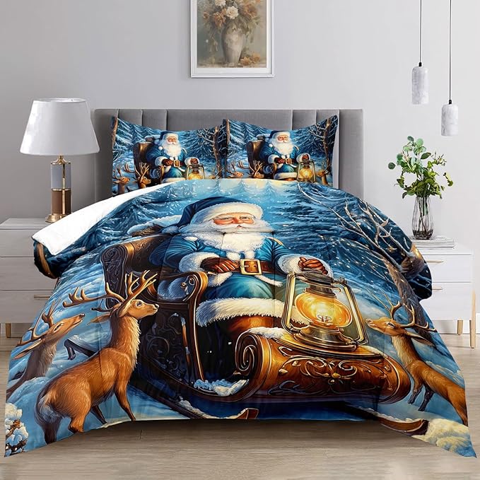 Raphus cucullatus Christmas Bedding Queen,Christmas Comforter Set,Santa Claus Decor Holiday Bedding Winter Quilt,Santa Claus Comforter Set,Snowflake Navidad Quilt Set,Cute Reindeer Quilt