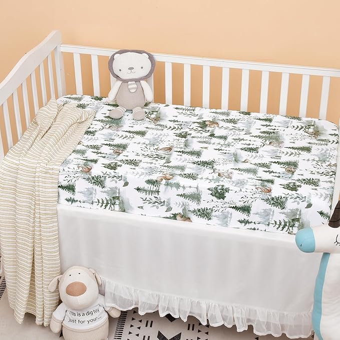 PHF 3 Pack Soft Woodland Crib Sheets Fitted, Silky Comfy Breathable Baby Sheets for Boys Girls Neutral, 28x52 Inches Fits Standard Crib and Toddler Mattresses, Woodland