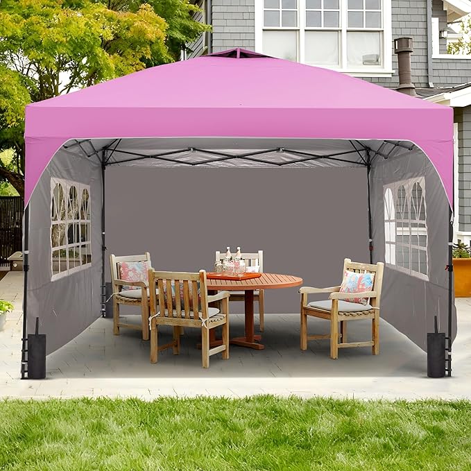 GDY 12x12FT Pop Up Canopy Tent with One Push Setup, Easy to Install with 4-Sidewalls for Events, Parties, Camping, Outdoor Gazebo with 4-Sandbags, Pink.