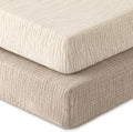 Muslin Crib Sheets for Boys Girls, 100% Cotton Fitted Crib Sheet 2 Pack for Standard Crib and Toddler Mattress, Breathable Soft Baby Sheet 28x52x8in Beige & Khaki