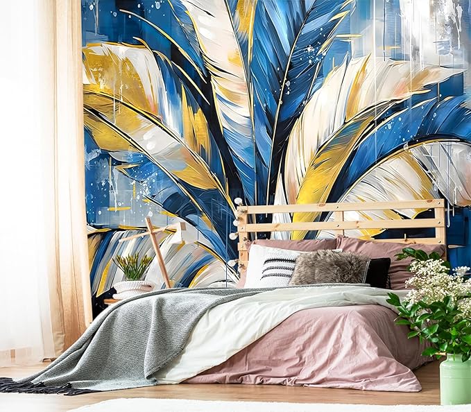 XMPMBM-Gold Abstraction Art Banana Leaf backsplash Large Decorative Wallpaper Graffiti Leaf Bedroom Bathroom Wall Mural- W 154" X H 105"（112 Square Foot）