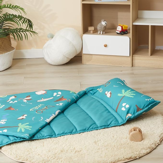 MORAIS Toddler Nap Mat with Pillow and Blanket, 52" x 20" Lightweight and Soft Nap Mat for Preschool, Daycare, Travel Sleeping Bags