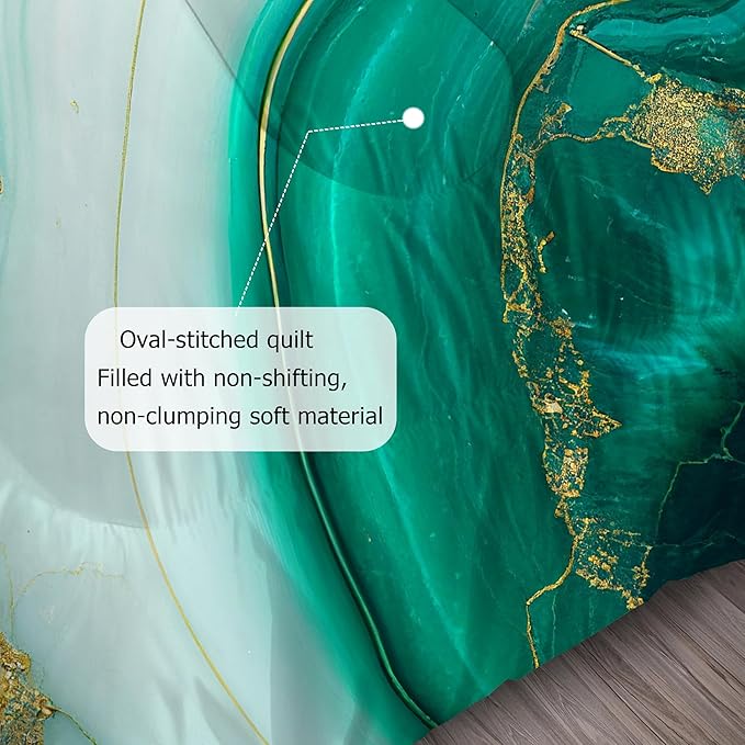 Comforter Set Green Marble: Queen Size Emerald Green Gold Bedding Set for Teen Girls Kids Adults Abstract Turquoise Watercolor Marbling Quilt Bed Sets 1 Comforter & 2 Pillowcases
