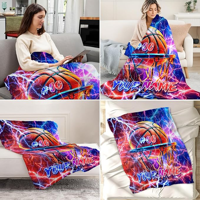 Custom Boys Blanket Gifts Basketball Blankets for Toddler, Kids - Warm Lightweight Flannel Sport Throws Stuff for Couch, Office & Travel