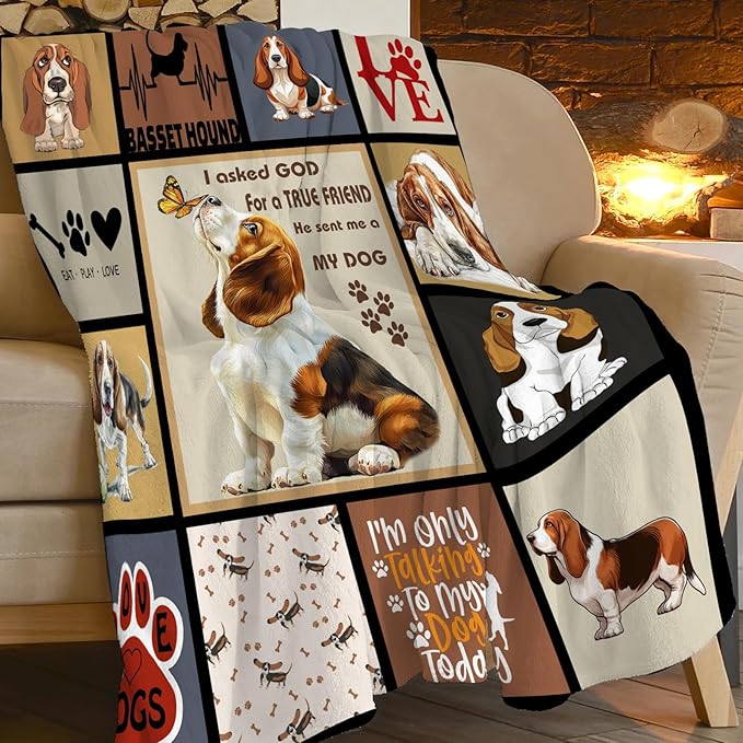 Cute Basset Hound Blanket My Friend The Basset Hounds Throw Blankets Gifts for Girls Boys Cozy Warm Soft Flannel Throws Plush Stuffed Animal Funny Pet Dog Fleece Blanket Gifts for Men Women 60"x80"