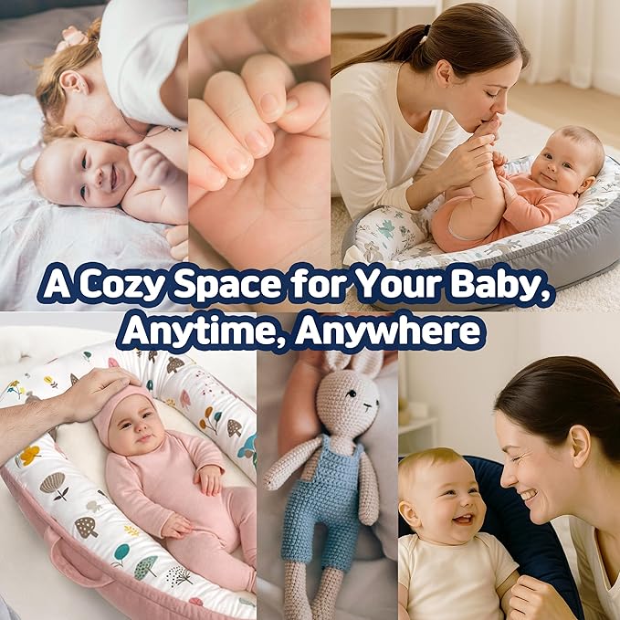 Baby Lounger for Newborn 0–24 Months, Baby Pillow & Baby Nest Lounger, Organic Cotton Breathable Infant Pillow, Portable Baby Nest for Home & Travel (Ivory)