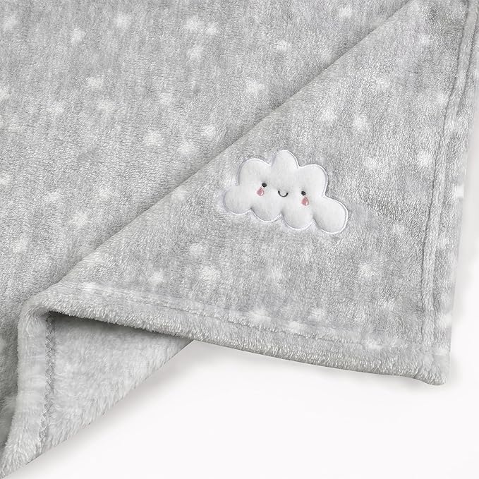 CREVENT 2Pcs 30''X40'' Cute Cozy Fluffy Warm Baby Blankets for Infants Toddlers' Bedding Crib Cot Stroller - Grey Cloud + Baby Bear