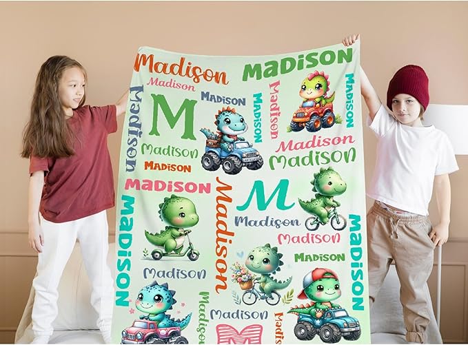 Personalized Dinosaur Truck Blanket Gifts for Girls Boys Women - Super Soft Cozy Warm Throw Sheet for Couch Bed Sofa Office Decor All Season 90"x120" for Whole Family