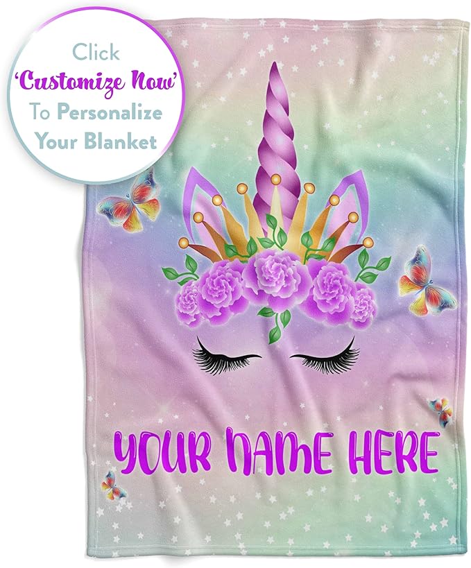 Personalized Unicorn Blanket for Girls | Kids Unicorn | Custom Plush Fuzzy Unicorns for Toddler | Customized Little Girl Throw Blankets | Girl Birthday (Sherpa – 50x60)