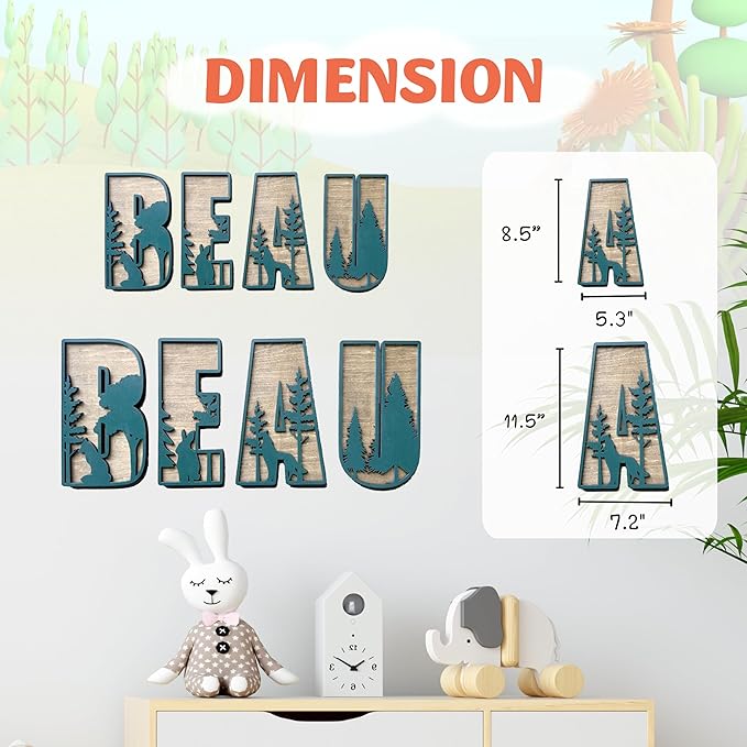 Personalized 3D Wooden Name Sign - Custom Baby Name Signs for Nursery & Kids Room, Baby Announcement Sign, Wall Name Signs Personalized, Round Wooden Letters for Nursery Decor (Woodland)