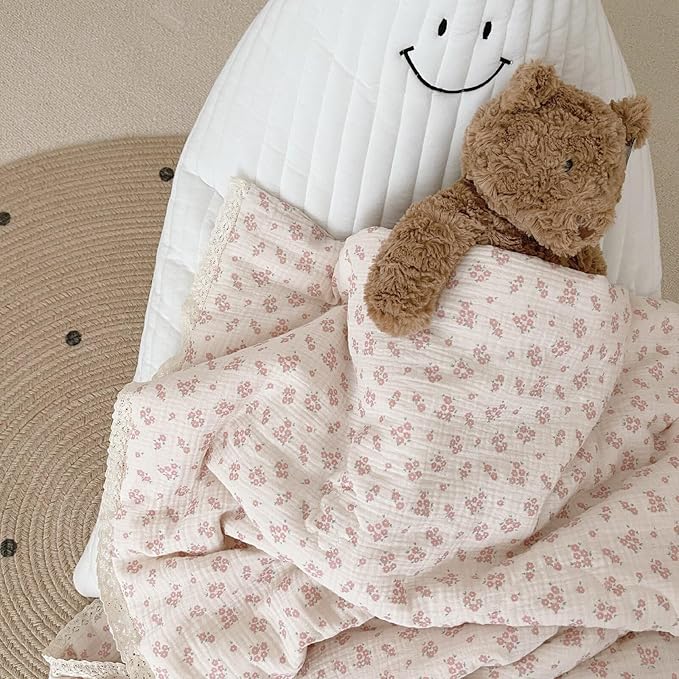 BuLuTu Crib Quilted Blankets Muslin Baby Blanket Toddler Quilt Super Soft Lightweight Kids Comforter Reversible Toddler Blanket for Stroller Travel, Galsang Pattern, 47"x59"