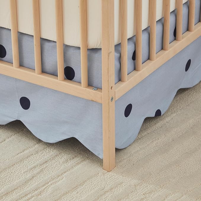 Brandream Scallop Edge Cotton Crib Skirt, Baby Boy Girl Gender Neutral Crib Skirt Toddler Bedskirt Farmhouse Chic Nursery Crib Bed Skirt, Boho Bohemian Solid Mist Blue Polka Dots
