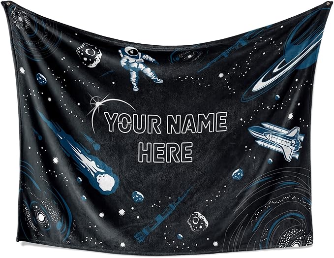 Space Sherpa Throw Blanket | Custom Kids & Adult Blanket | 50x60 inches | Black | Space Pattern | Warm & Machine Washable