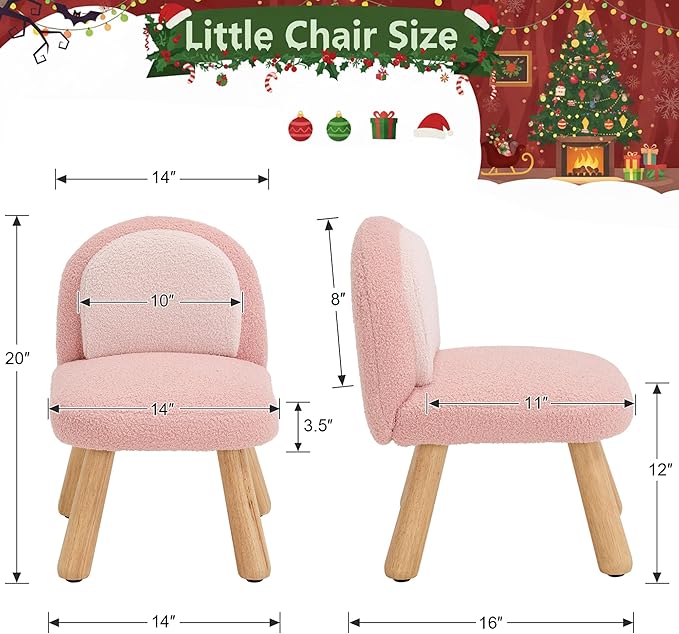 Kids Chair Toddler Chairs Comfy Sherpa Toddler Couch Sofa, Fluffy Kids Desk Chair for Drawing, Wooden Kid Reading Chairs, Boys Girls Desk Chairs for Bedroom/Playroom/Nursery/Gifts, Pink