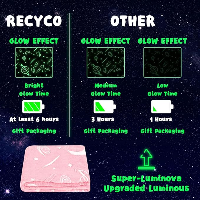 inhand Pink Blanket Girl Room Decor Glow in The Dark Soft Cute Space Star Moon Galaxy Blanket for Kids Birthday Gifts Planet Toys for 3,4,5,6,7,8,9,10,11,12 Years Old (40''x60'' Pink)