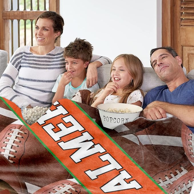 Personalized Football Baby Blanket Gifts: Custom Soft Flannel Fabric Blankets with Name Number for 0-6 Years Kids Boys Girls - Warm and Comfortable(50X60inch)