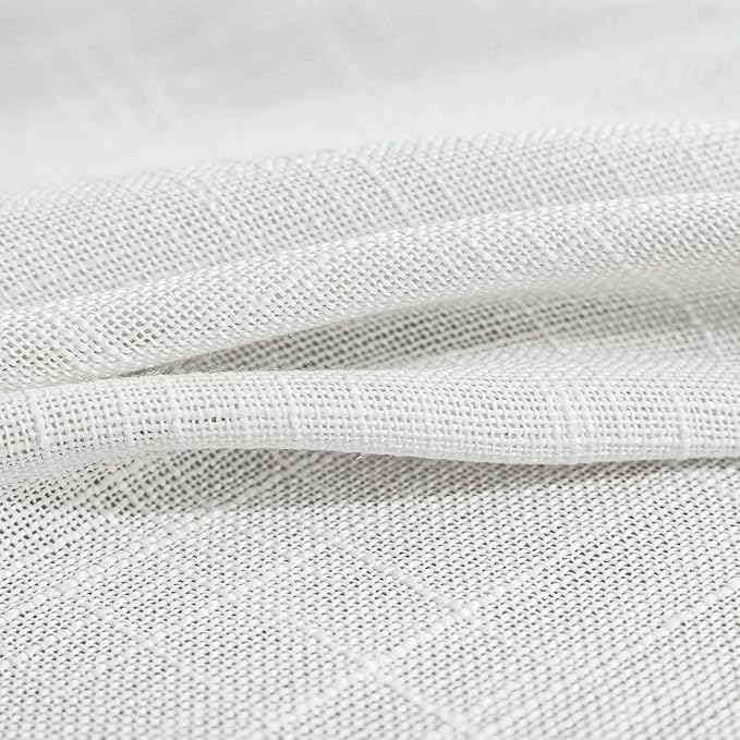 FMFUNCTEX Linen Semi Sheer White Curtains for Bedroom Living Room, Curtain Panels 90 Inches Long Sheer Linen Textured Window Drapes Farmhouse Light Filtering 2 Panels Rod Pocket