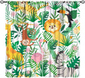 Jungle Animals Curtains Cartoon Cute Lion Giraffe Monkey Zebra Woodland Art Printed for Children Girls Boys Bedroom Nursery Rod Pocket Decoration Window Drapes 2 Panels W31.5xL63in