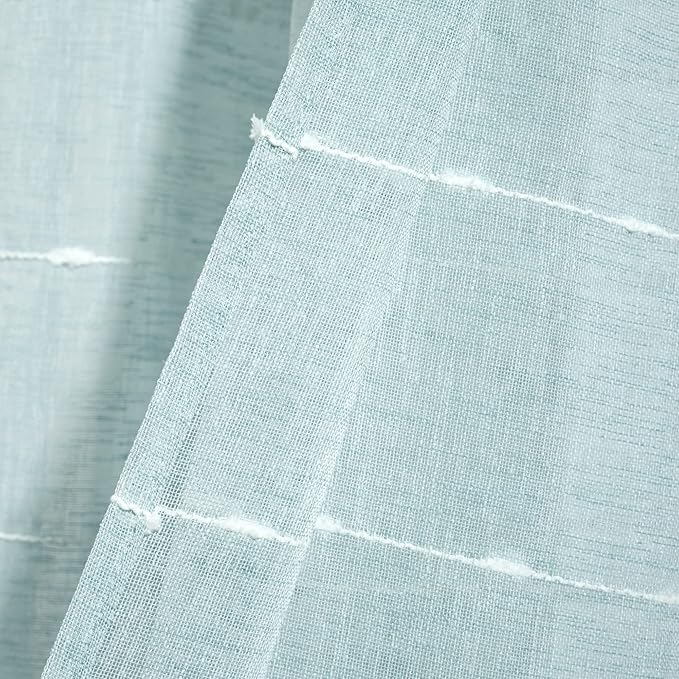 Lush Decor Farmhouse Textured Grommet Sheer Window Curtain Panel Pair, 38"W x 84"L, Blue