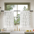 Anmao Vintage Lace Valance Kitchen Curtains 36 Inches Long 2 Panels, Semi Sheer Floral Over Sink Lacy Cafe Curtain, Elegant Window Short Small Drapes, 55W x 36L, White Rose
