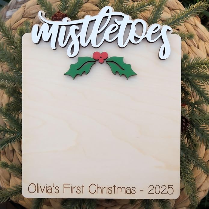 Baby's First Christmas Handprint Art, DIY Footprint Art, Baby's Mistletoes Sign, Wooden Kids Craft, Custom Children's Holiday Keepsake