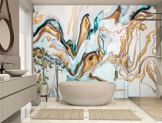 XMPMBM-Gold Quicksilver Marble Fabric Wallpaper Abstraction Art Textured Living Room Bedroom Bathroom Wall Mural-W 88" X H 59"（36 Square Foot）