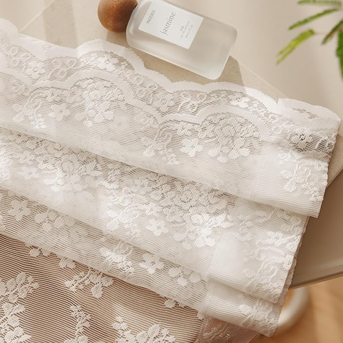 Anmao Vintage Lace Curtains 72 Inches Long 2 Panels Set, Romantic Elegant Light Filtering Semi Sheer Floral Thick Lacy Curtain Drapes for Living Room and Bedroom, Each Panel 55W x 72L, Beige Plum