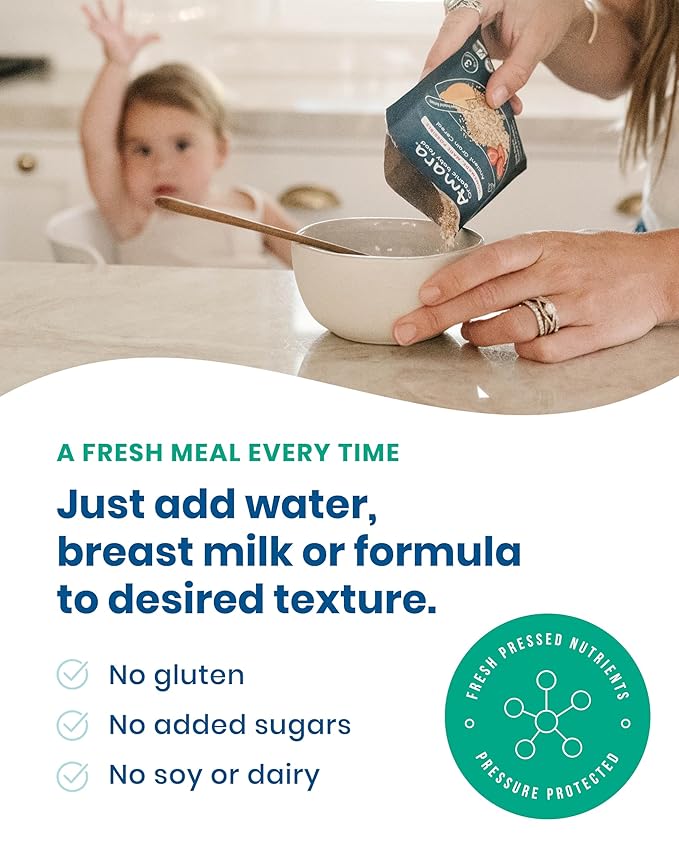 Amara Organic Baby Food - Stage 2 - Applesauce & Maqui Berry - Baby Cereal to Mix With Breastmilk, Water or Baby Formula - Shelf Stable Baby Food Pouches Made from Organic Fruit - 10 Pouches, 3.5oz Per Serving