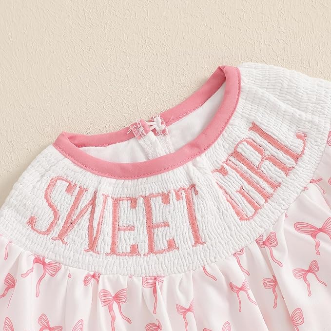 Newborn Baby Girl Romper Mamas Mini Bow Plaid Print Puff Sleeve Smocked Bubble Romper Jumpsuit Bodysuit Clothes