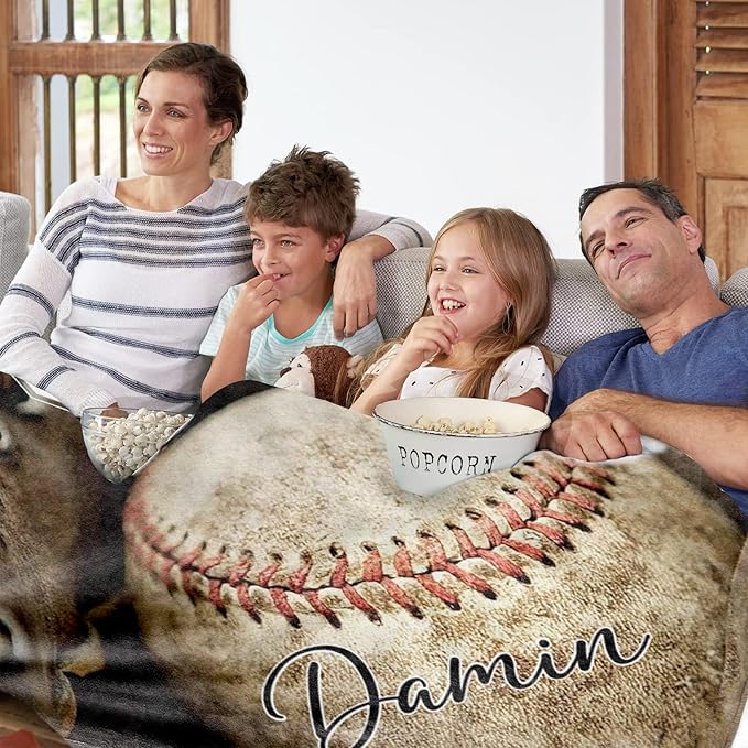 Personalized Baseball Blanket for Baby Boys and Girls - Soft and Fluffy Sport Blanket for Toddlers and Kids - Custom Name and Number Gift for Newborn(40"x50")