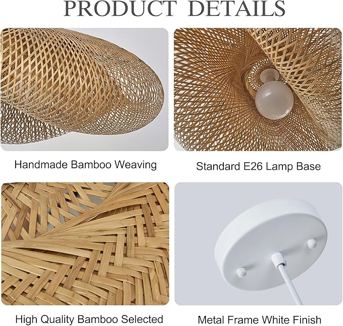 Bamboo Chandelier 32.25 Inch Extra Large Rattan Chandelier, Hand Woven Bamboo Rattan Pendant Lights Wicker Hanging Light Fixture with Adjustable Height for Kitchen Island Living Room Dining Room Bar