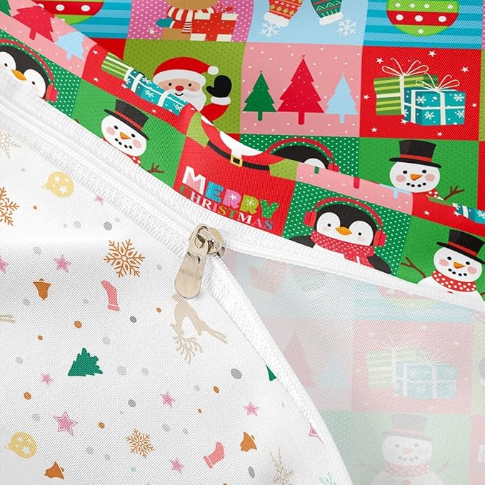Christmas Bedding Set for Kids Boys Girls Santa Claus Christmas Tree Comforter Cover Set Colorful Geometric Grid Duvet Cover Bedroom Decor Xmas Theme Bedspread Cover Twin Size Bedding Collection 2Pcs
