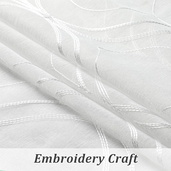 VISIONTEX White Sheer Curtains 72 Inches Long 2 Panels Set Moroccan Embroidered Curtains Trellis Decor French Textured Rod Pocket Voile Tulle Semi Window Drapes for Bedroom Living Room 54 x 72 Inches