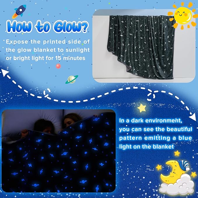 LUXEAR Cooling Glow in The Dark Star Cosmic Blanket for Boys Girls - Gift Throw Keep Child/Adults Cool All Night - Soft Breathable Summer Blanket for Bed Sofa -79x86in