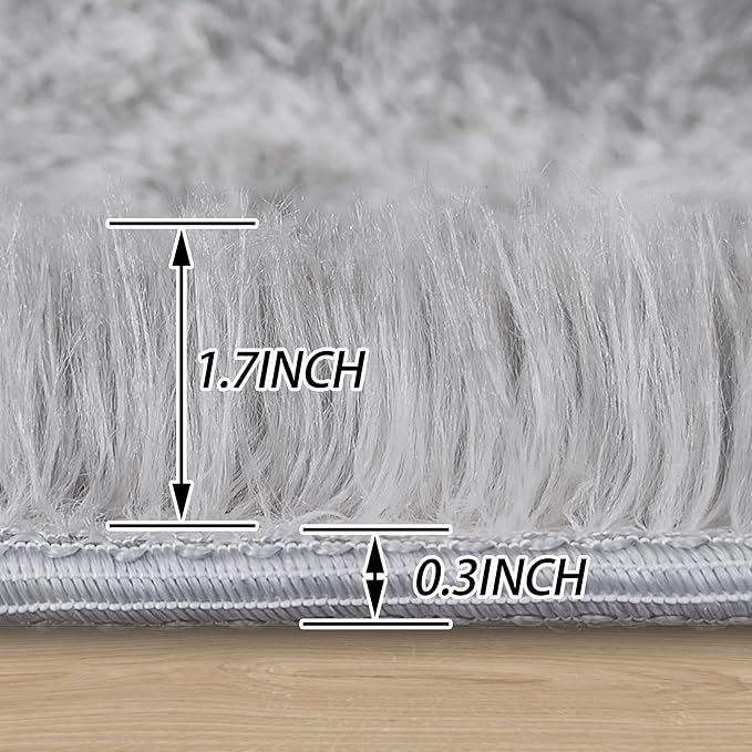 5 ft Round Fluffy Grey Rug for Bedroom,Tie Dyed Furry Round Carpet Non Slip Gray Fuzzy Shaggy Plush Circle Area Rug for Living Room Teen Room Nursery Room Playroom Kids Room Home Decor Washable
