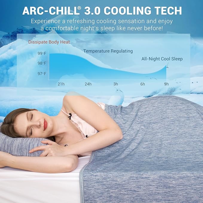 Elegear Revolutionary Cooling Blanket Queen Absorbs Heat to Keep Body Cool for Night Sweats, Arc-Chill Cool 3.0 Fiber Q-Max>0.5 for Hot Sleepers, Lightweight Summer Cold Blankets for Sleeping, Blue