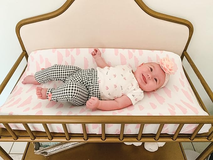 Premium Baby 4 Pack Girl Pure Jersey Machine Washable Pink and White Changing Table Cover – Diaper Changing Pad Cover Sheets