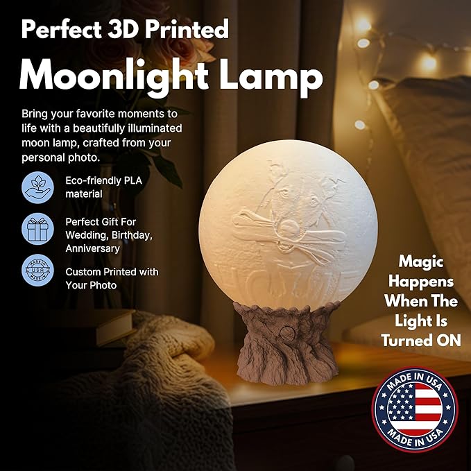 Personalized Pet Moon Lamp with Custom Photo & Text - Custom Pet Memorial Gift - Sympathy Gifts for Loss of Beloved Dog - Cat Night Light - Dog Loss Gift - Cat Memorial Lamp