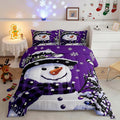 Feelyou Kids Christmas Theme Decorations Bedding Set Xmas Snowman Comforter Set for Boys Girls Snowflake Kawaii Cute Purple Bedroom Collection Twin Size