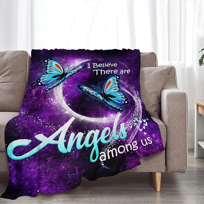 jerkboo Blue Butterfly Blanket Throws Butterfly Gifts Angels Butterfly Throw Blanket for Girls Women Kids Adults Soft Warm Cozy Fleece Blanket for Couch Sofa Bed 60""x50""