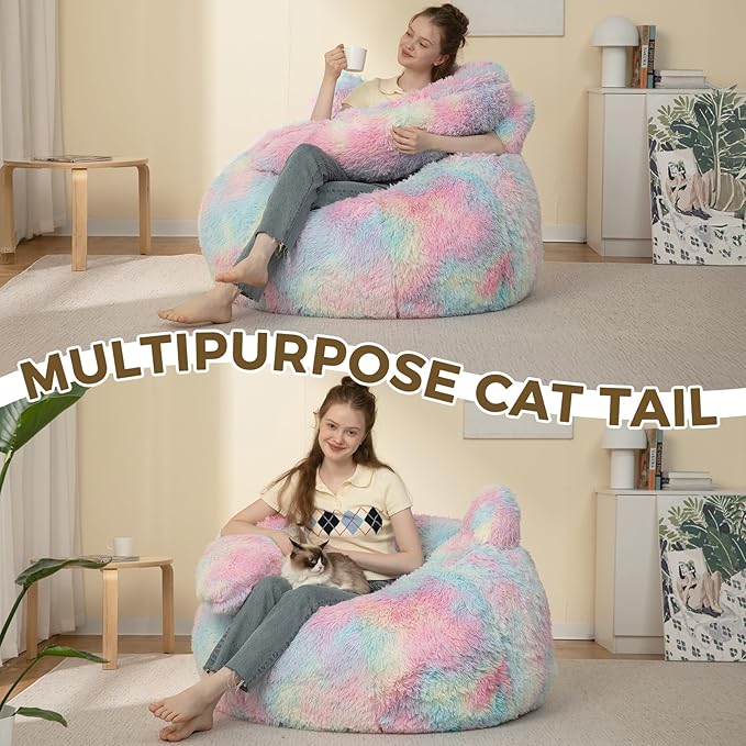 Bean Bag Chair for Adults Teen,Giant Bean Bag Chairs Cat Design,Plush Faux Fur Beanbag Couch Comfy Accent Floor Sofa for Reading, Playing, Relaxing in Living Room, Bedroom