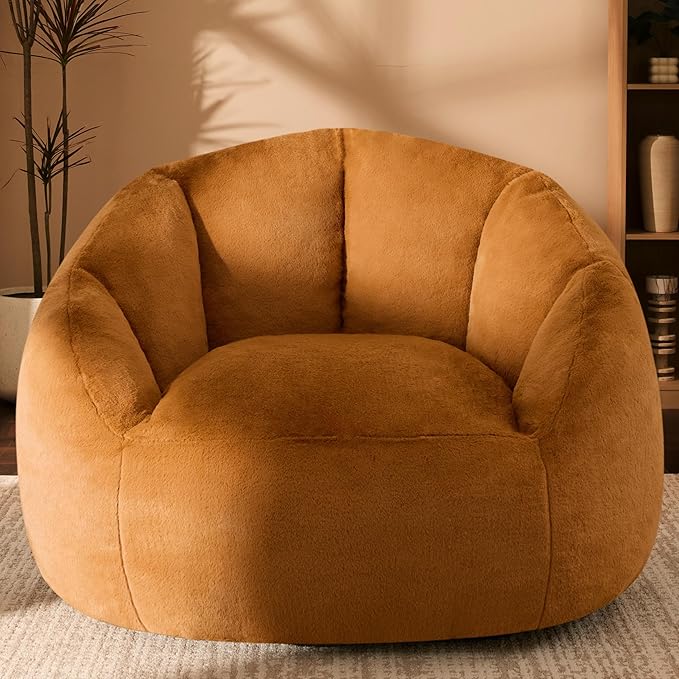 Giant Bean Bag Chair for Adults - Comfy Plush Round Shell Soft Accent Chair, Oversized Cozy Lounge Floor Sofa Reading Chair, Mini Couch for Living Room, Bedroom & Game Rooms, Dorm, Orange