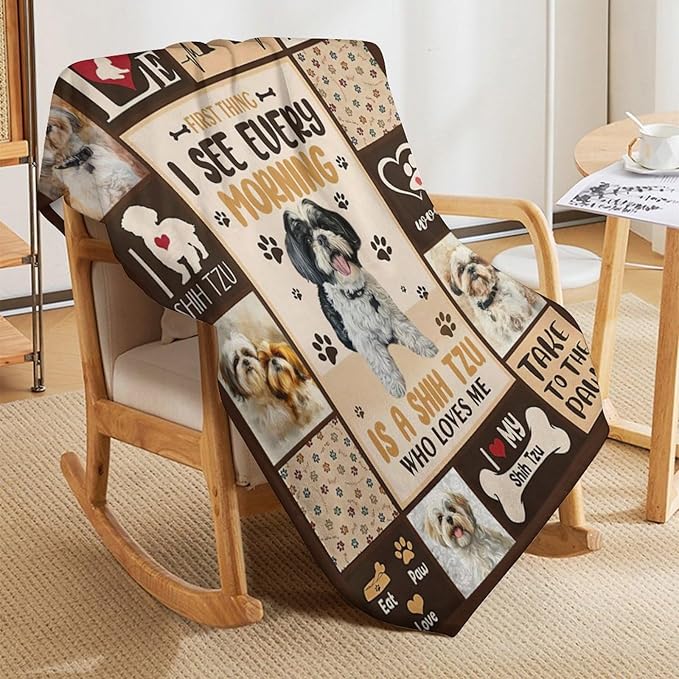 Shih Tzu Blanket Cute Dog Throw Blankets for Couch Sofa Bed Stuff Decor Lightweight Soft Cozy Fleece Plush Warm Flannel Blanket Lover Gifts for Boys Girls Men Women Adults 50"x60"