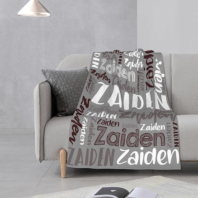 Dr.TOUGH Personalized Blankets with Name Customized Baby Blankets for Girls Boys Adults Monogrammed Blankets and Throws Christmas Birthday Mothers Fathers Valentines Day Gift (Grey,60''×80'')