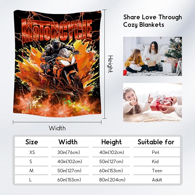 Blanket for Boys Motorcycle Blankets Gifts for Car Lovers, 40"x50" Warm Cozy Flannel Throw for Couch Sofa