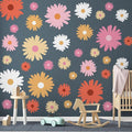 TaoBary 12 Sheets Daisy Wall Decal Flower Wall Sticker Cute Daisy Sticker Pink White Flower Decal Peel and Stick Floral Wallpaper for Nursery Bedroom Home Decor(Bright Color,Artsy Style)