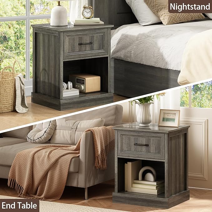 CARPETNAL Farmhouse Dresser and Nightstand Sets for Bedroom, 3 Pcs Bedroom Set, 9 Drawer Dresser & Nightstand Set of 2, Modern Wood Chest of Drawers for Bedroom, Living Room, Entryway, Grey