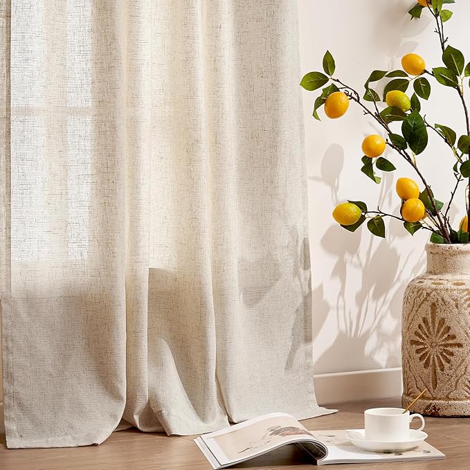 jinchan Linen Blend Closet Curtains 84 Inches Length 2 Panel for Bedroom Bathroom, Natural Farmhouse Country Cottage Core Style 38 Inches Wide Drapes with Rod Pocket Back Tab (38W x 84L, Ecru)