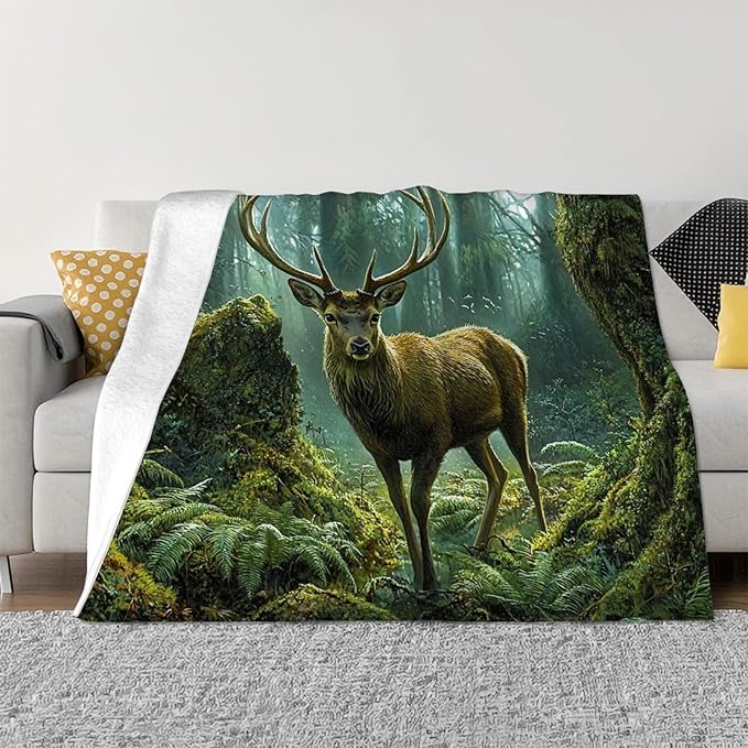 Tijuboni Forest Elk Deer Throw Blanket Deer Gifts for Girls Boys Women Men Kids Adults Soft Flannel Fleece Blanket for Couch Sofa Bed Home Decor 40"x50"
